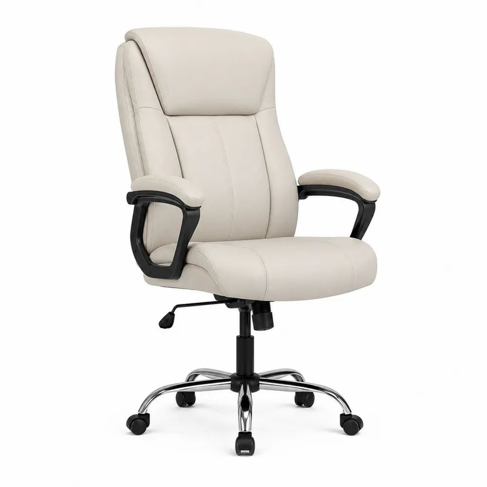 Fauteuil de bureau pivotant en cuir synthétique beige, dossier haut, hauteur réglable, 70 x 72 x 112–122 cm