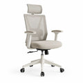 Chaise de bureau ergonomique pivotante en tissu et maille avec appuie-tête, beige et blanche, 64 × 64 × 112–122 cm