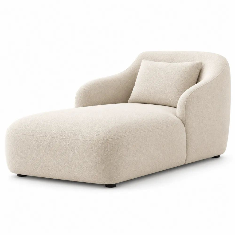 Méridienne 1 place en bouclé polyester écru, forme arrondie, 160 x 90 x 76 cm