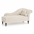 Méridienne capitonnée en velours polyester crème avec 2 coussins, 188 × 78 × 89 cm
