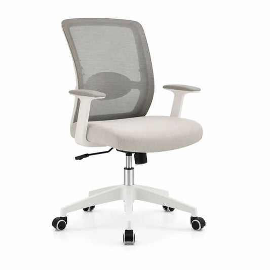 Chaise de bureau pivotante en maille polyester et polypropylène, gris clair, blanc et noir, 62 × 60 × 92–102 cm