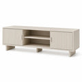 Meuble TV bas en MDF et panneaux de particules, 2 portes rainurées et 2 niches, beige, 140 × 40 × 55 cm