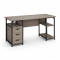 Bureau informatique rectangulaire en bois et métal, brun grisé et noir, 140 × 60 × 75 cm