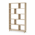 Bibliothèque ouverte rectangulaire en panneaux de particules, 10 compartiments, chêne clair et beige, 90 × 25 × 180 cm