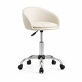 Chaise de bureau pivotante réglable en similicuir PU et acier chromé, blanc cassé, 57 × 55 × 76–88 cm