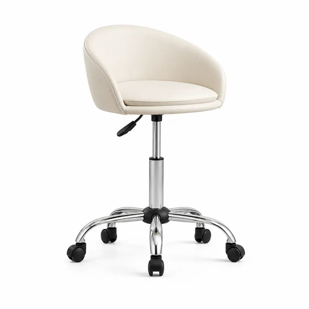 Chaise de bureau pivotante réglable en similicuir PU et acier chromé, blanc cassé, 57 × 55 × 76–88 cm