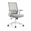 Chaise de bureau pivotante en maille grise et blanche avec accoudoirs, hauteur réglable, 62 x 60 x 98-108 cm