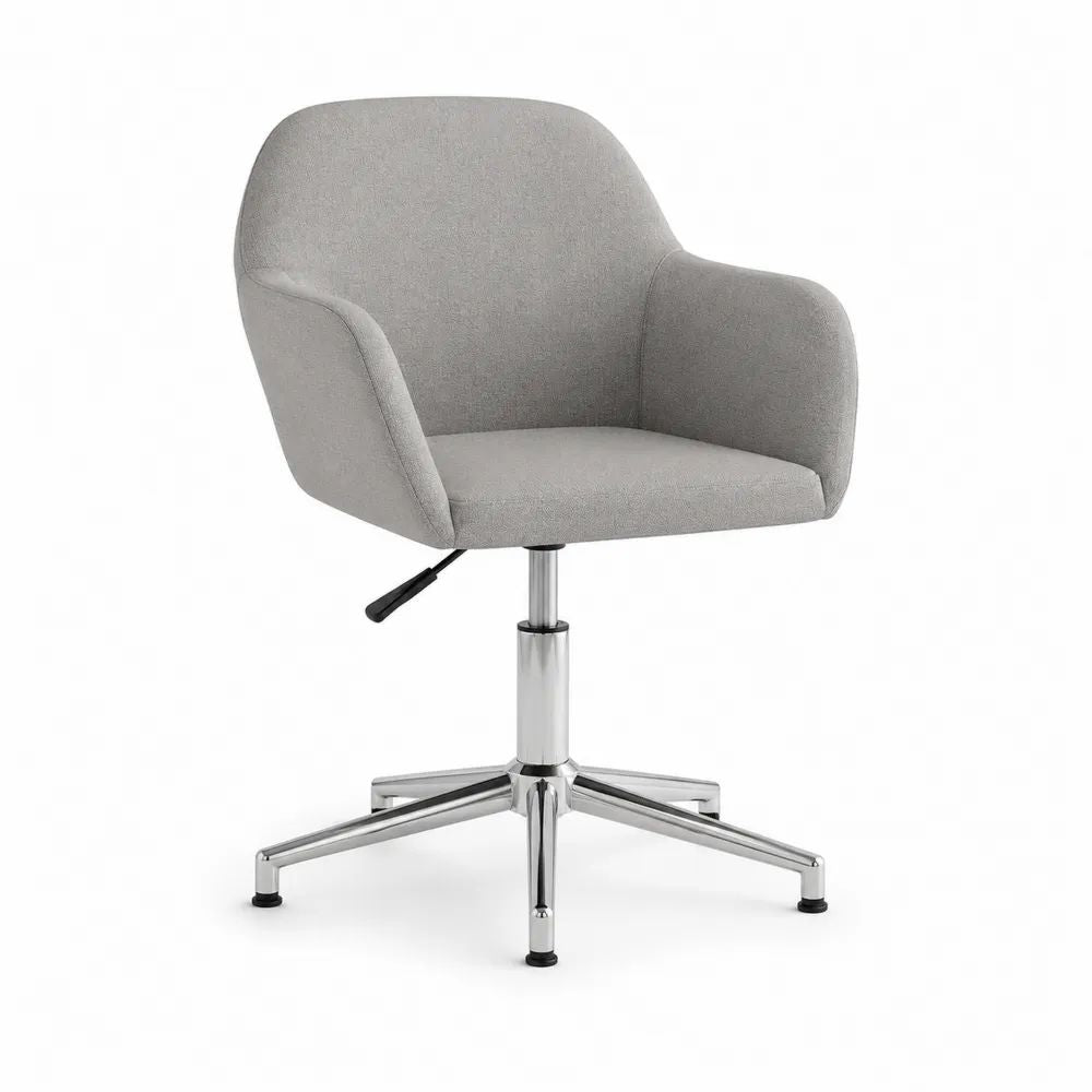Chaise de bureau pivotante réglable en hauteur en polyester gris avec accoudoirs et piètement en acier chromé, 60 × 58 × 78-88 cm