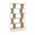 Bibliothèque ouverte rectangulaire à 5 niveaux en bois et métal, chêne clair et blanc, 120 × 30 × 180 cm