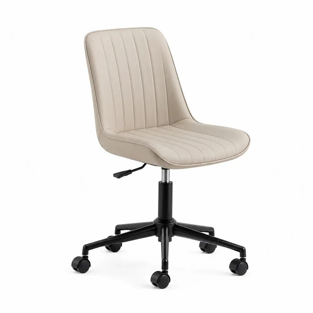 Chaise de bureau pivotante en similicuir beige, réglable en hauteur, sans accoudoirs, avec roulettes, 48 x 53 x 79-89 cm