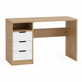 Bureau informatique rectangulaire en panneaux de particules mélaminés, chêne naturel et blanc, avec 3 tiroirs, 120 × 50 × 75 cm