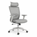Chaise de bureau ergonomique pivotante en tissu maillé gris clair et blanc avec appuie-tête et accoudoirs, 65 × 65 × 115–125 cm