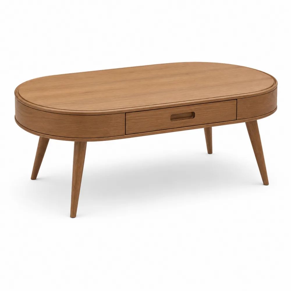 Table basse ovale en bois avec tiroir, marron, 100 x 50 x 45 cm