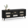 Meuble TV bas en MDF et verre noir et doré, 160 × 40 × 70 cm