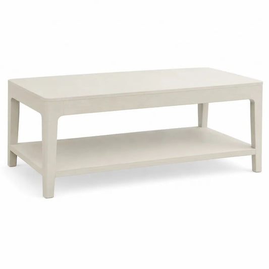 Table basse rectangulaire en bois blanc cassé avec étagère, 110 × 60 × 45 cm
